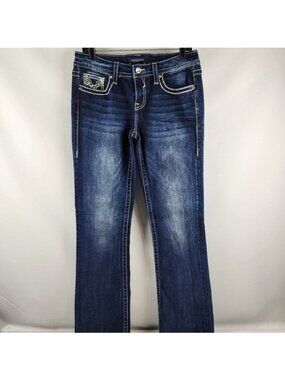 Vigoss Jeans Womens 5/6 Dallas Bootcut Heritage Fit Embroidered Flap Pocket Blue